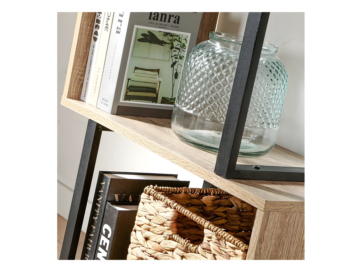 Bibliothèque 4 Niveaux Décor Bois et Montants Métal - H148 cm