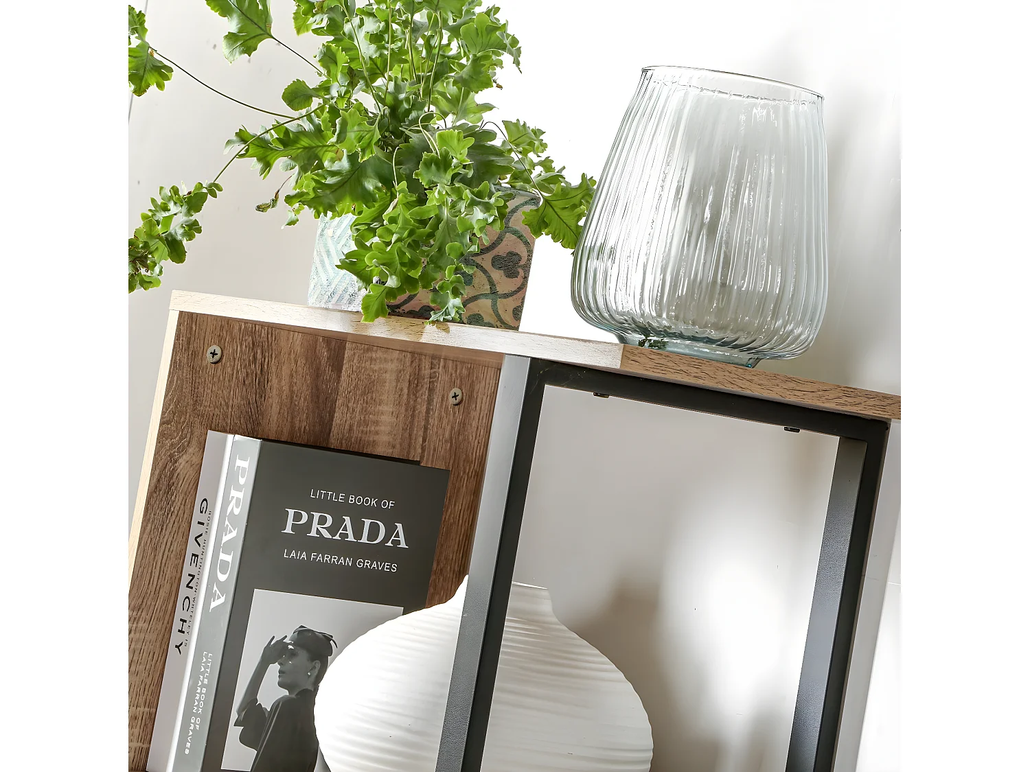 Bibliothèque 4 Niveaux Décor Bois et Montants Métal - H148 cm