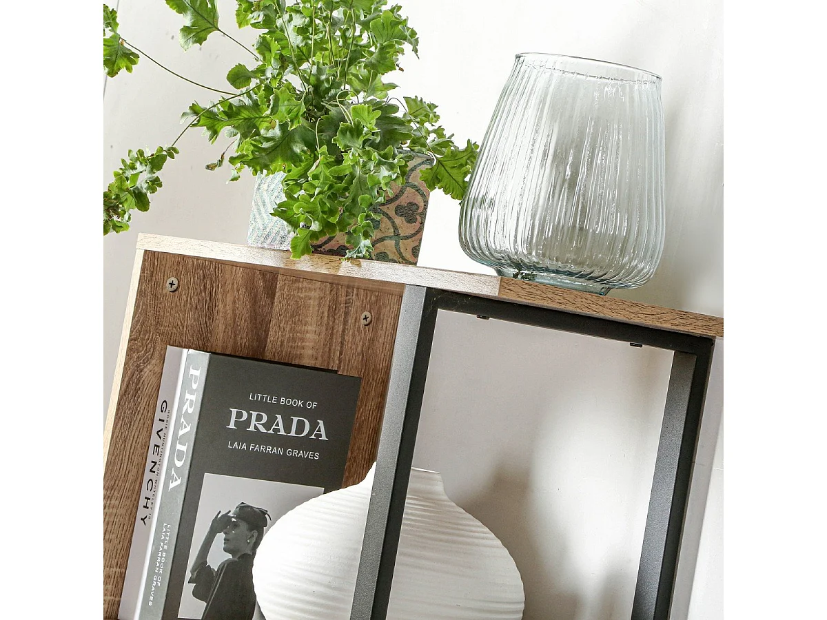 Boekenkast met 4 Niveaus en Houten Decor en Metalen Staanders - H148cm