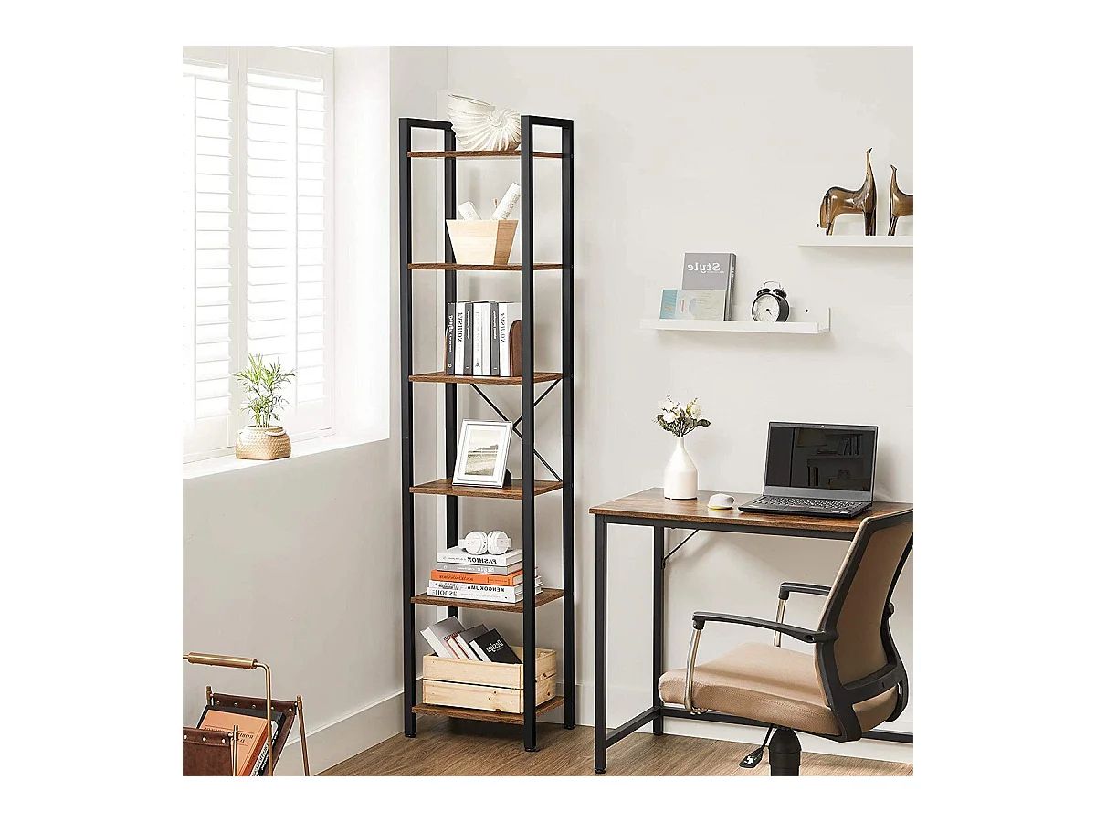 Rek 6 niveaus industrieel metaal en hout - L40 x H187.5 cm