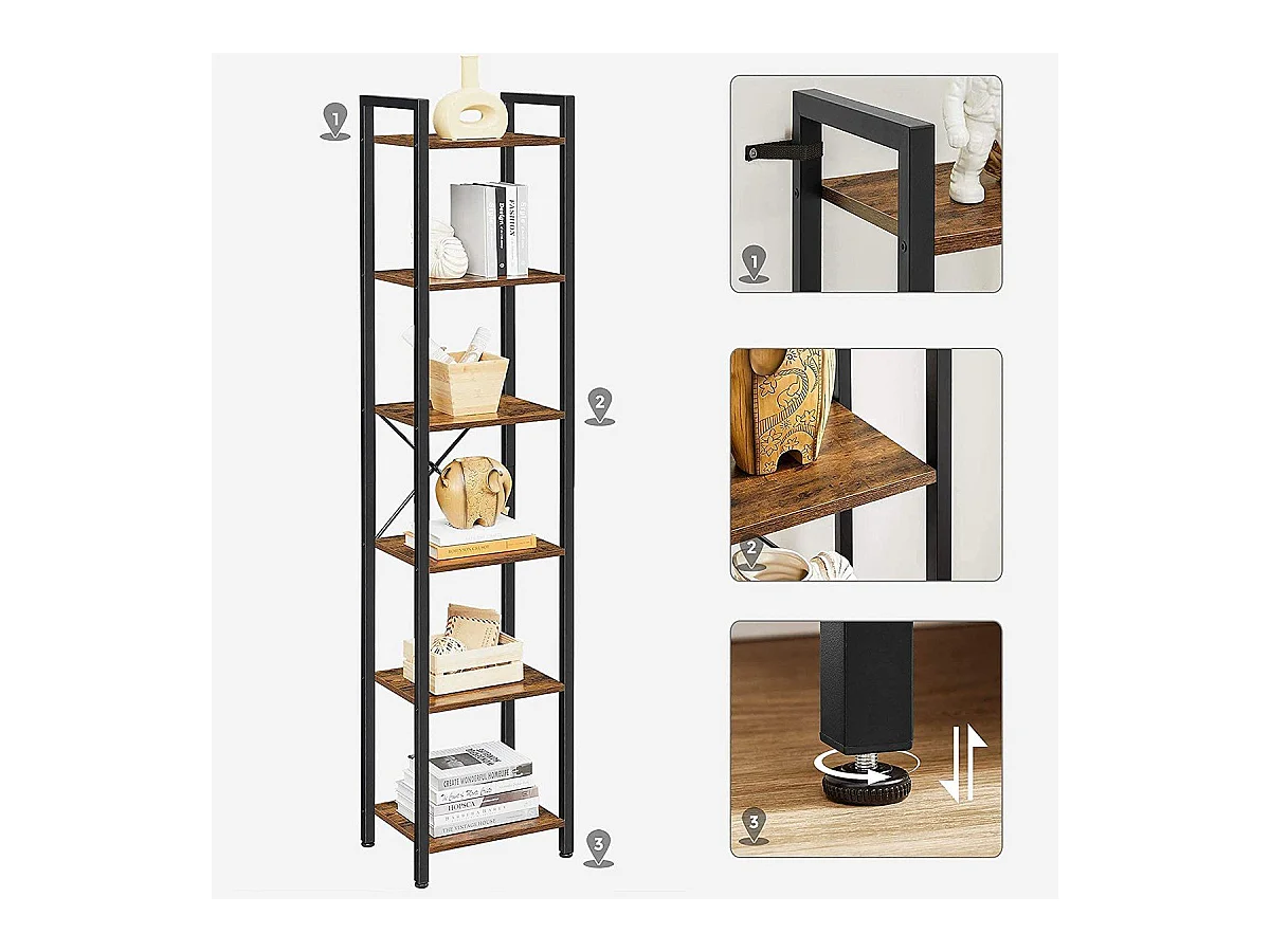 Rek 6 niveaus industrieel metaal en hout - L40 x H187.5 cm