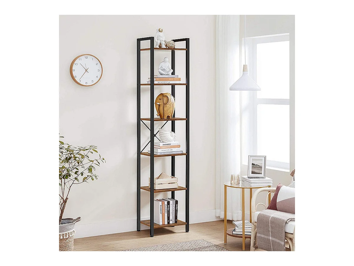 Estantería industrial de metal y madera de 6 niveles - L40 x H187.5 cm