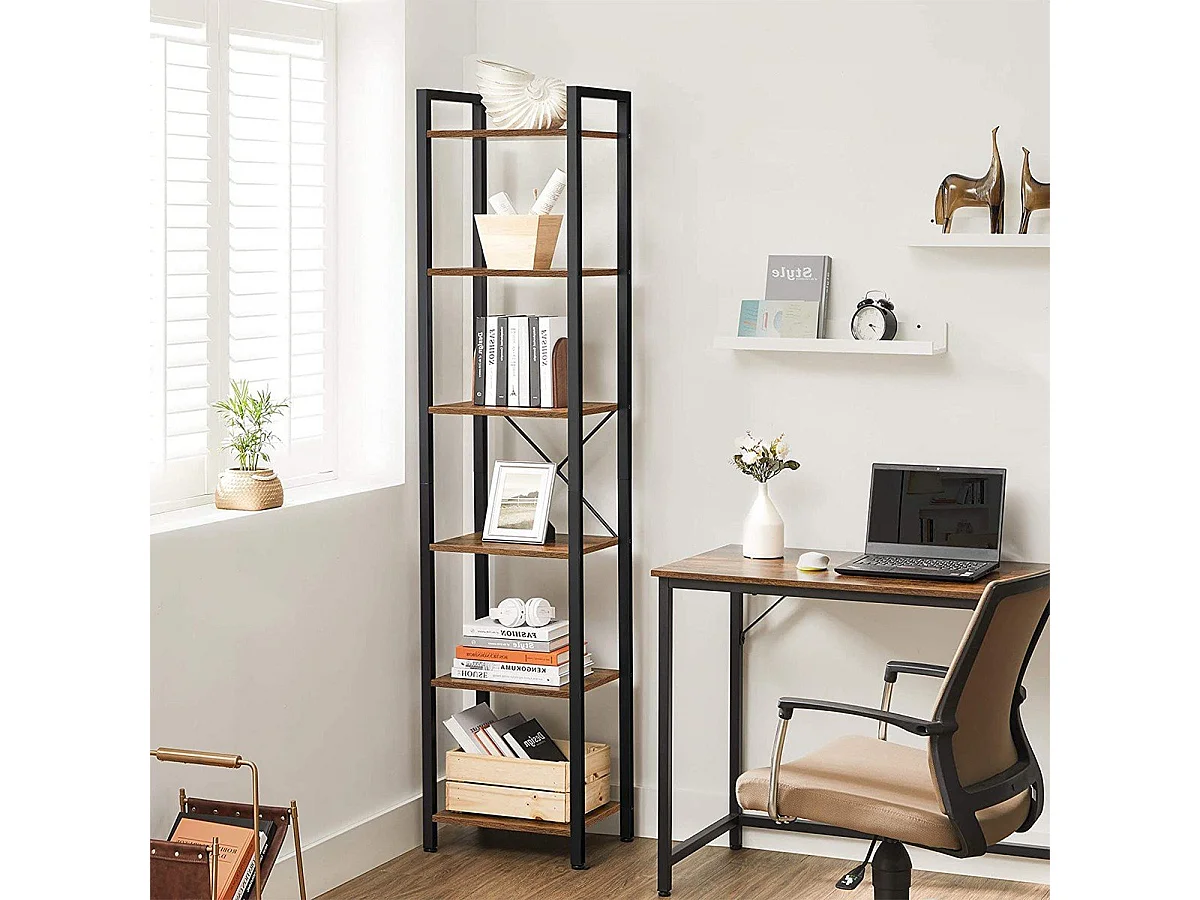 Étagère 6 niveaux industrielle métal et bois - L40 x H187.5 cm