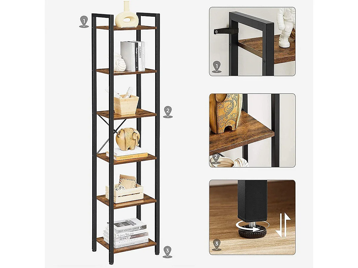 Étagère 6 niveaux industrielle métal et bois - L40 x H187.5 cm