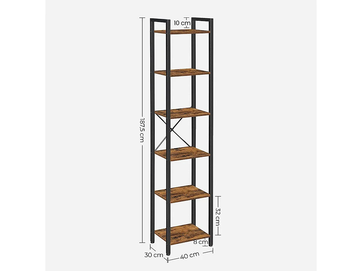 Étagère 6 niveaux industrielle métal et bois - L40 x H187.5 cm