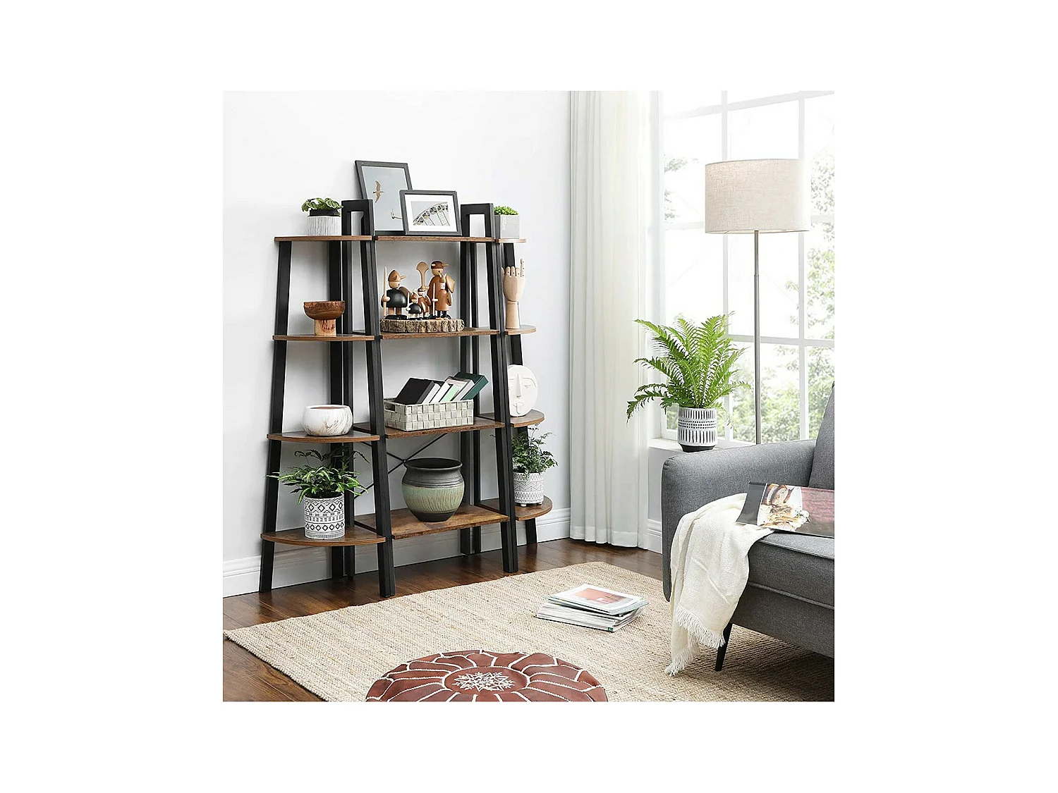 Industriële hoekplank met 4 niveaus - L48,5 x H125 cm