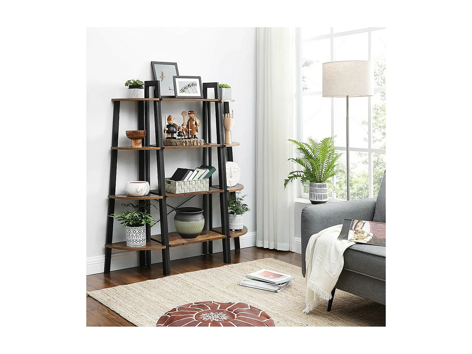 Étagère d'angle industrielle à 4 niveaux - L48,5 x H125 cm