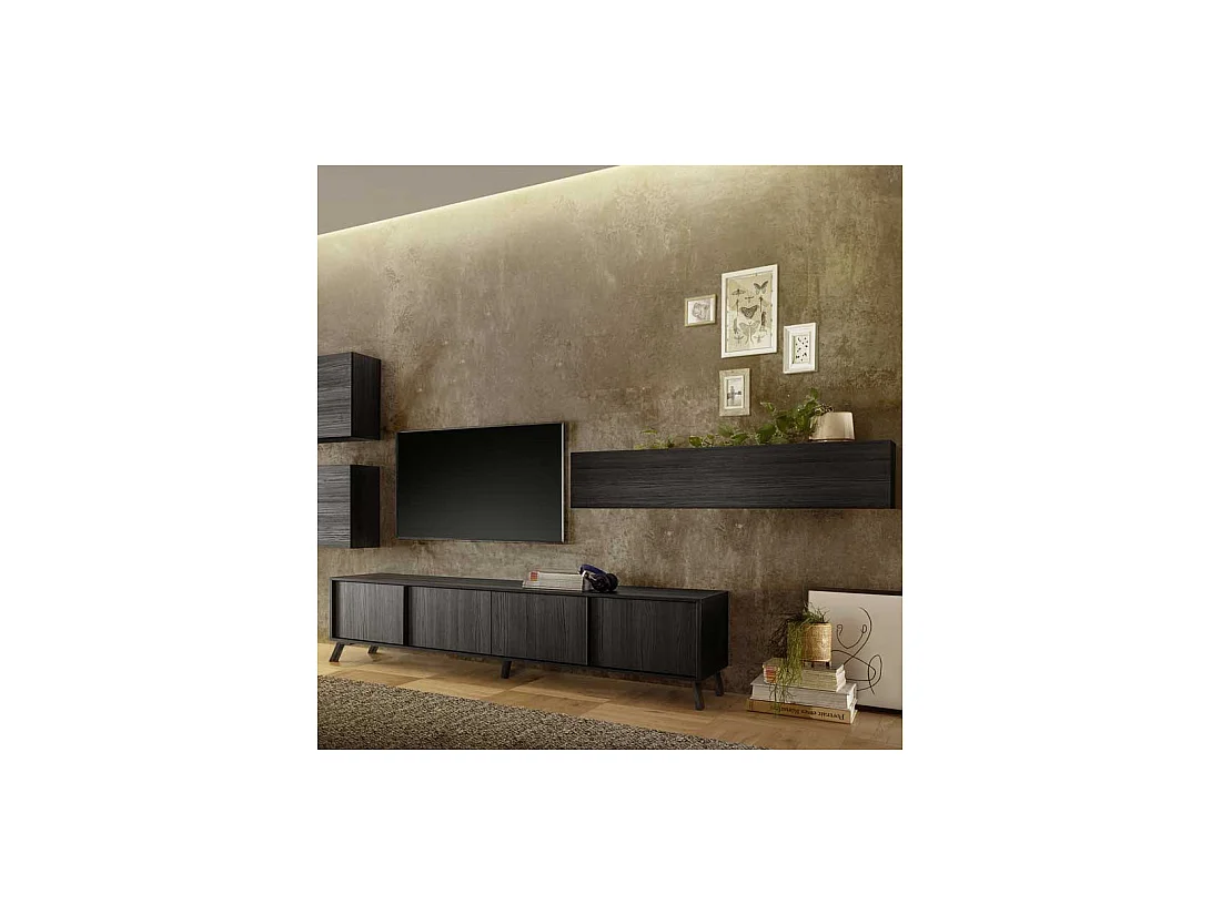 Meuble TV 4 portes Noir cendré - TREVISE