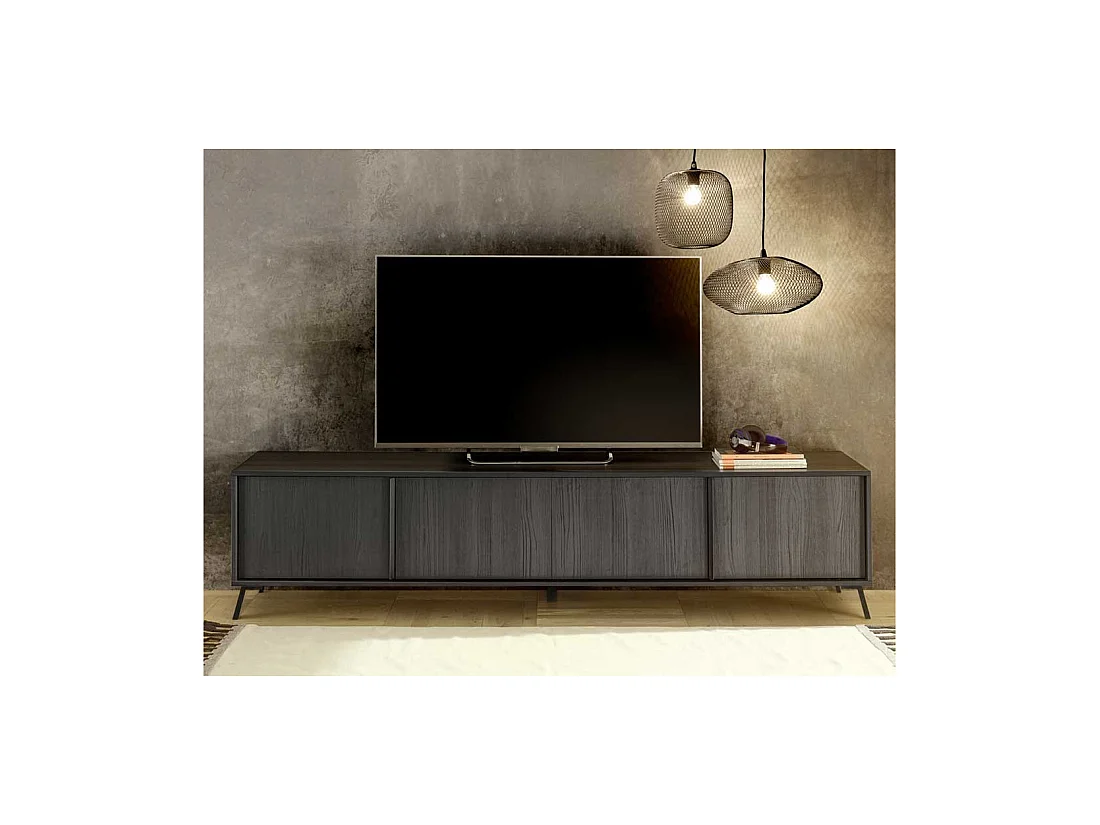 Meuble TV 4 portes Noir cendré - TREVISE