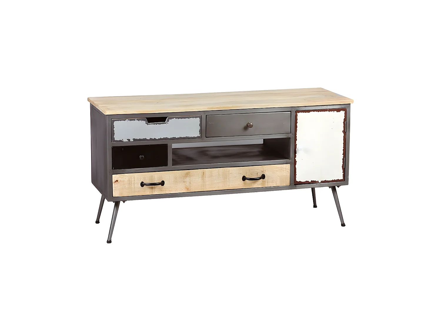 Meuble TV 1 porte 4 tiroirs Bois/Métal - SUPPLY