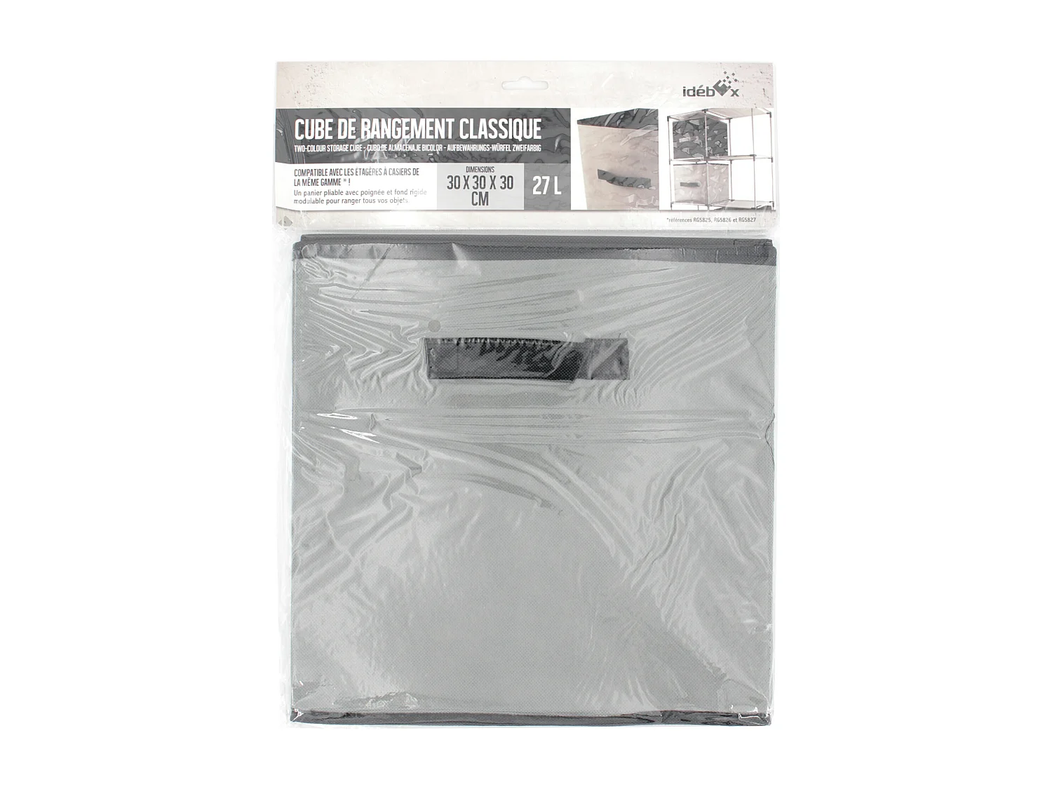 Cube de rangement cartonnée 27L gris