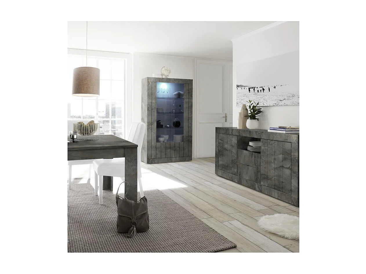 Vitrine 2 portes Béton ciré foncé à LEDs - LUBIO