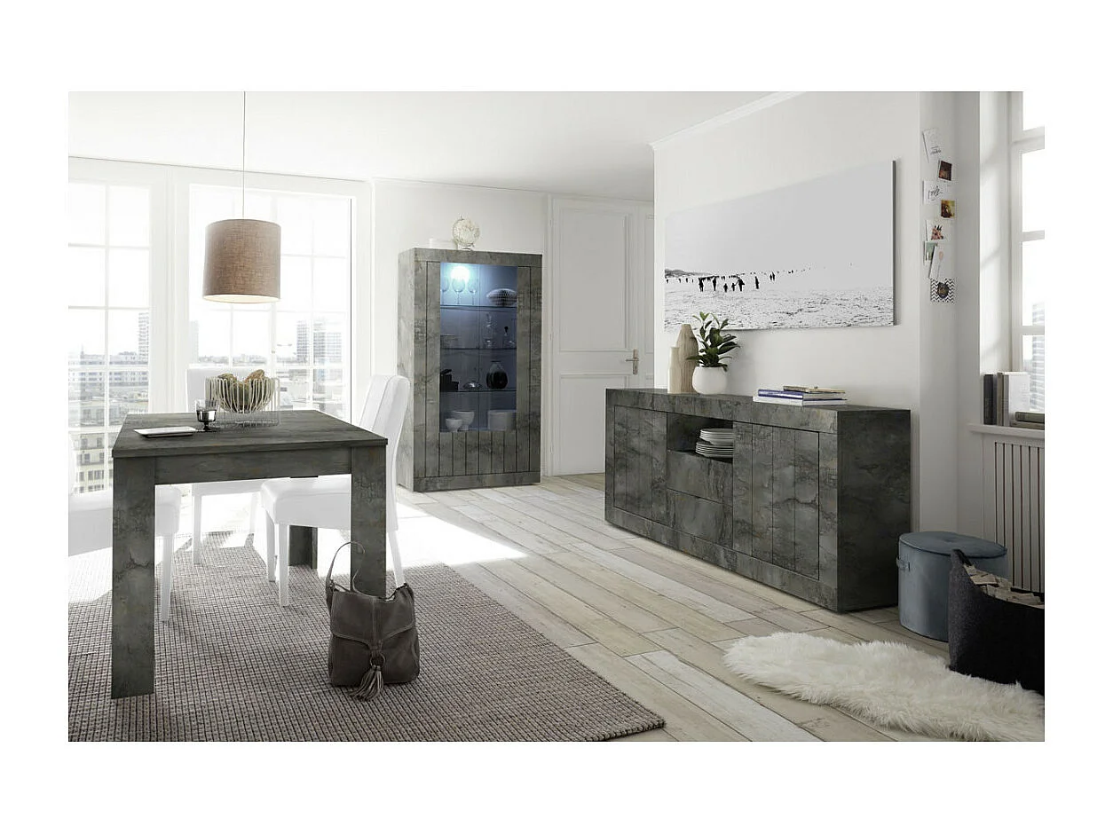 Vitrine 2 portes Béton ciré foncé à LEDs - LUBIO