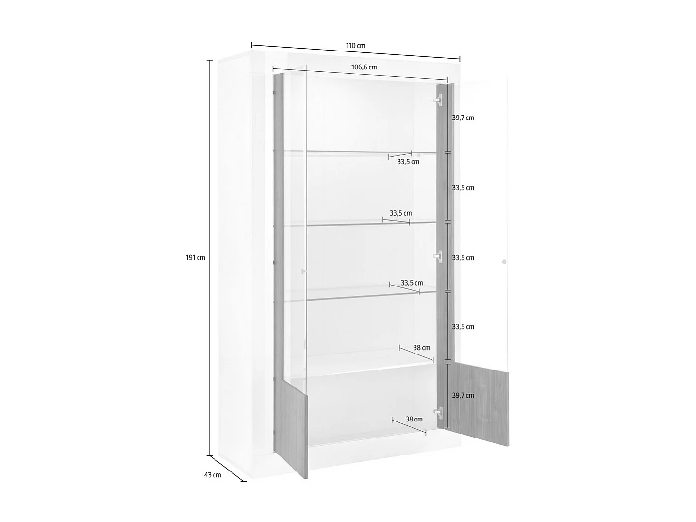 Vitrine 2 portes Béton ciré foncé à LEDs - LUBIO