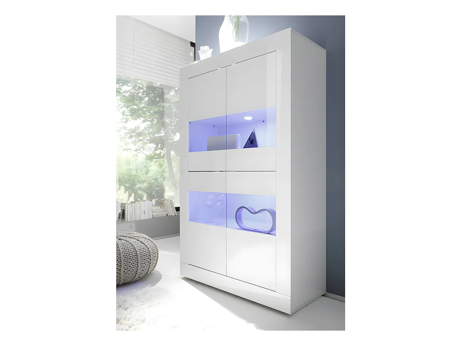 Vitrine 4 portes Blanc laqué brillant à LEDS - MATERA