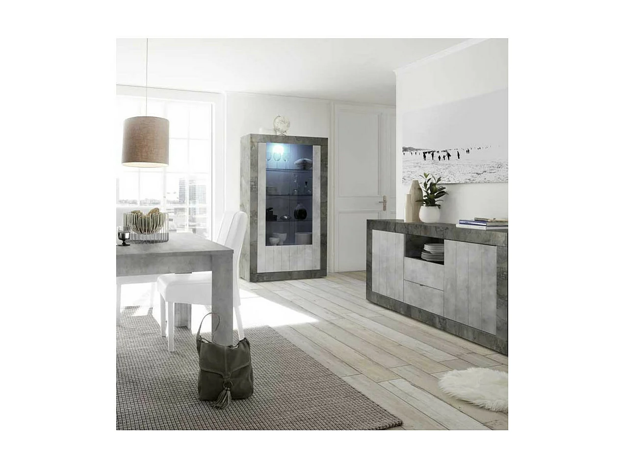 Vitrine 2 portes Béton ciré foncé/clair à LEDs - LUBIO n°2