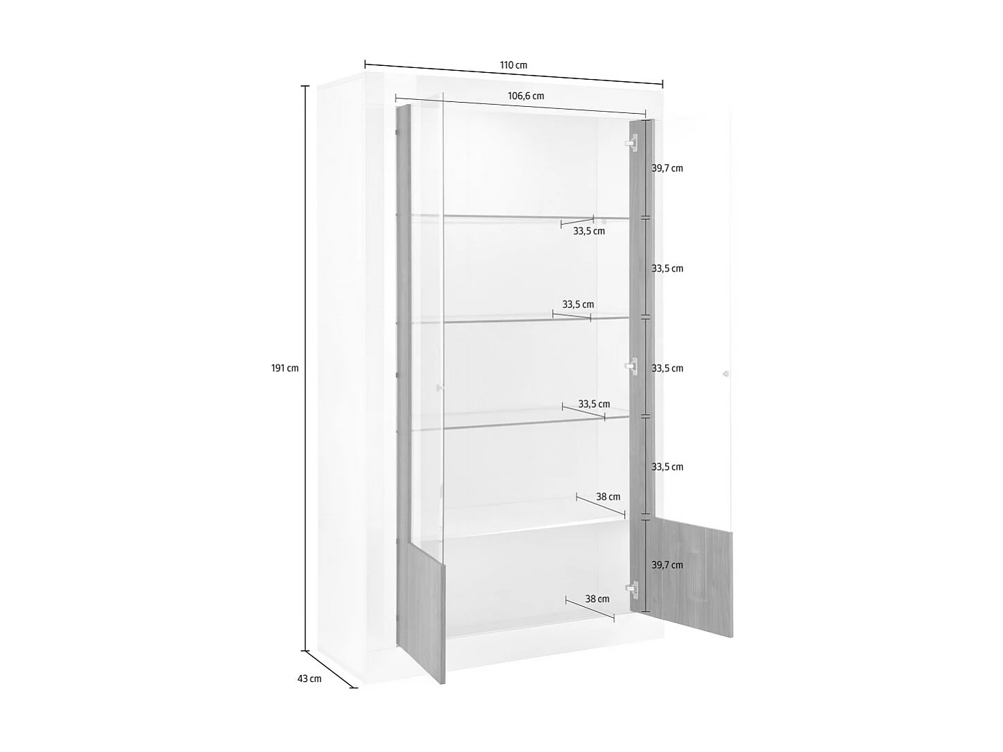 Vitrine 2 portes Béton ciré foncé/clair à LEDs - LUBIO n°2