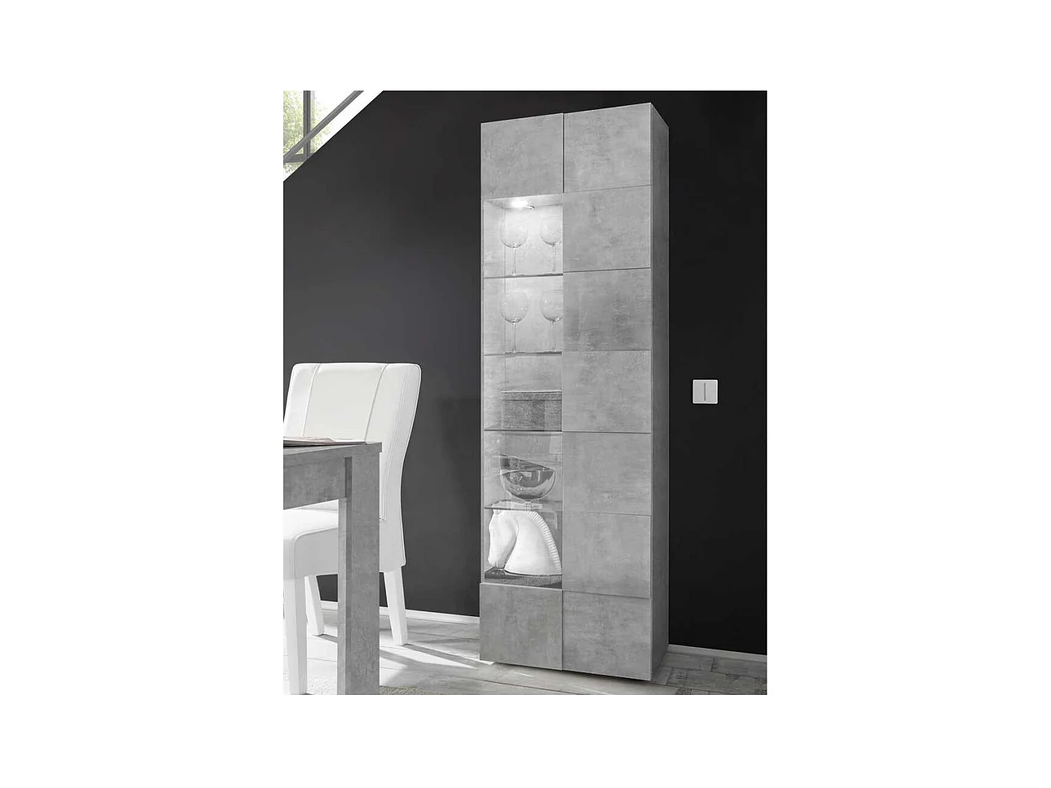 Vitrine 1 porte Béton ciré clair avec LED's - TICATO