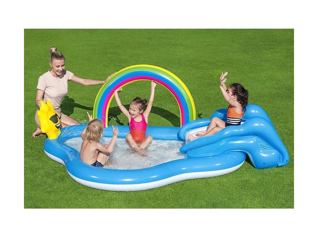 PISCINA PER BAMBINI ARCOBALENO 2 ANNI+ GONFIABILE 257X145X91CM CON SCIVOLO 53092