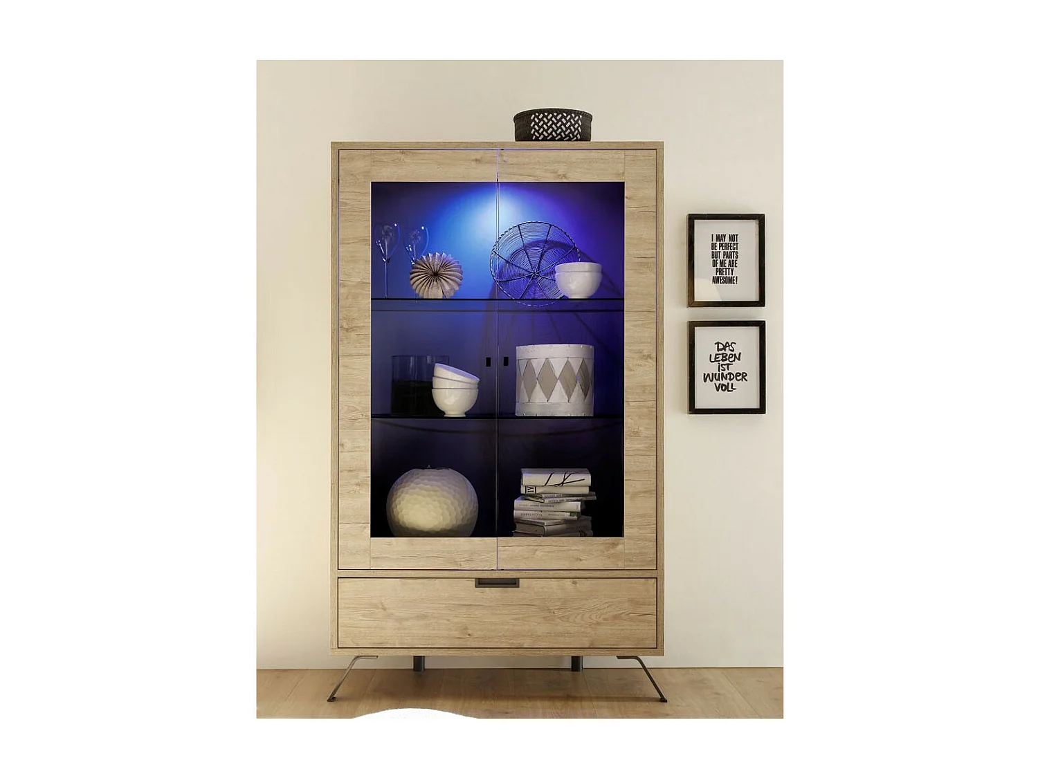 Vitrine 2 portes 1 tiroir Chêne clair - PALERME