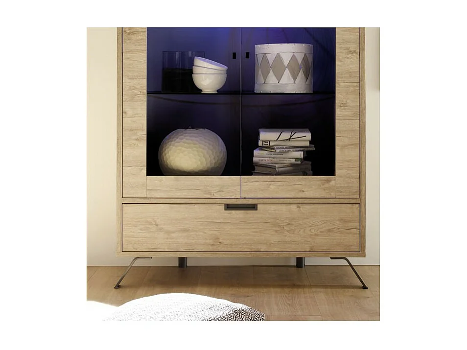 Vitrine 2 portes 1 tiroir Chêne clair - PALERME