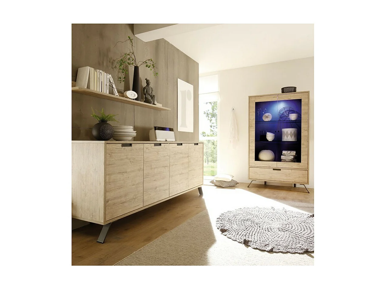 Vitrine 2 portes 1 tiroir Chêne clair - PALERME