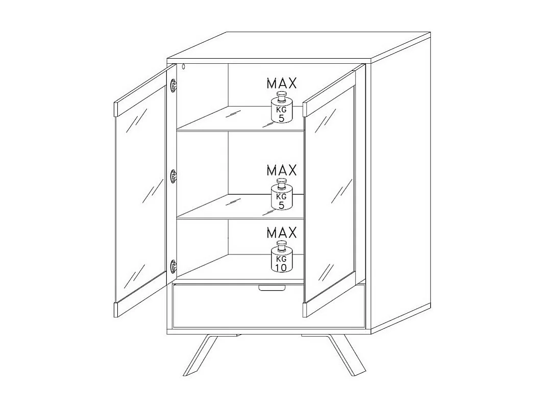 Vitrine 2 portes 1 tiroir Chêne clair - PALERME