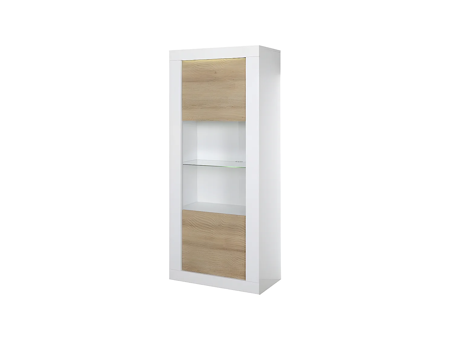 Vitrine 1 porte Blanc/Chêne clair à LEDs - MARKS