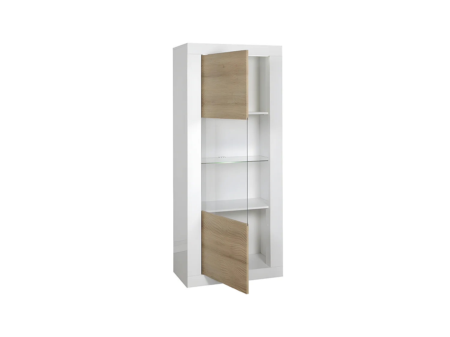 Vitrine 1 porte Blanc/Chêne clair à LEDs - MARKS