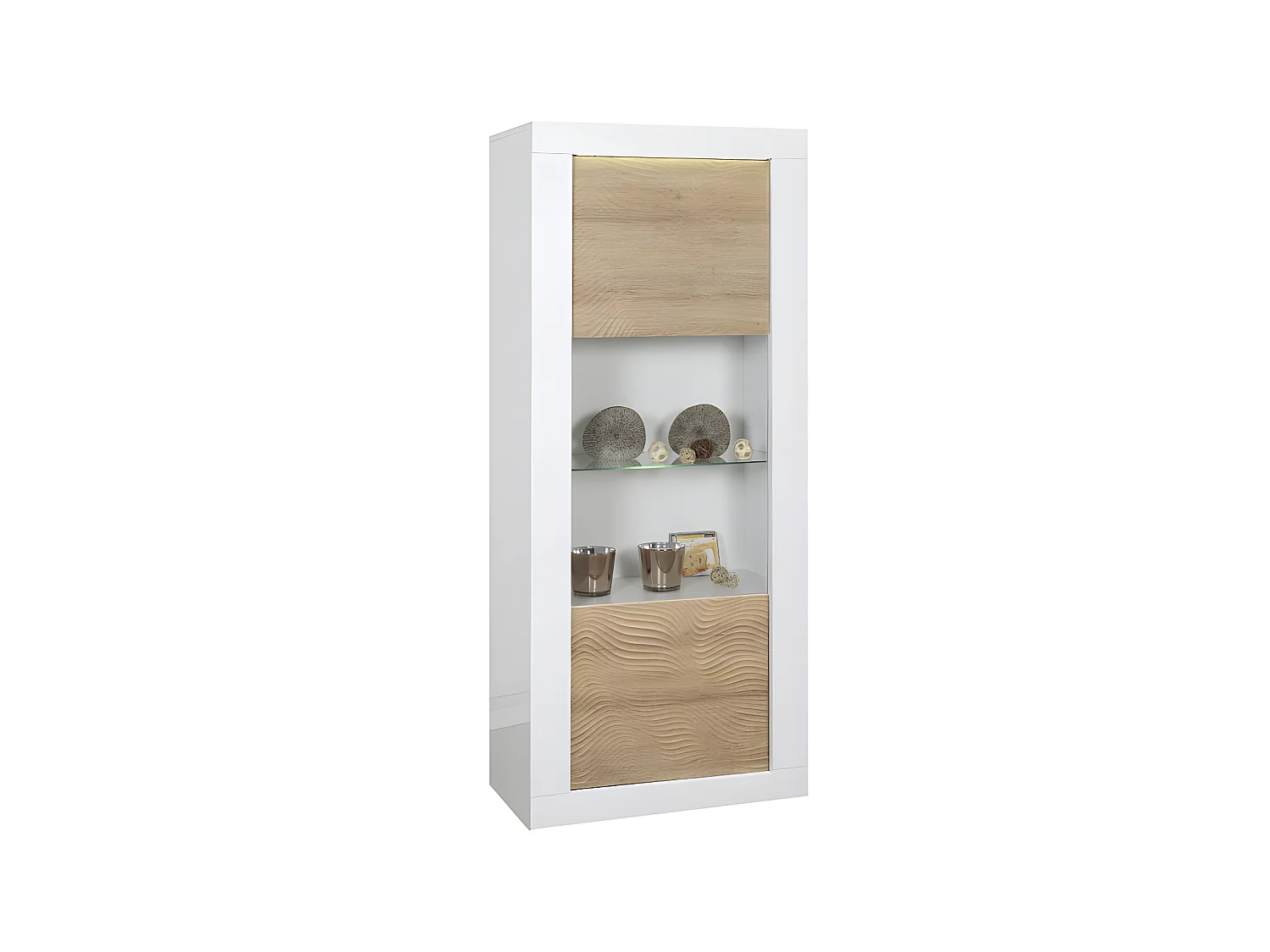 Vitrine 1 porte Blanc/Chêne clair à LEDs - MARKS
