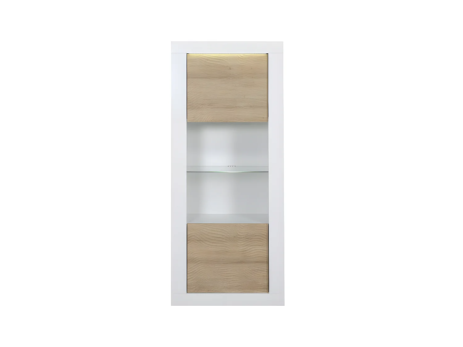 Vitrine 1 porte Blanc/Chêne clair à LEDs - MARKS