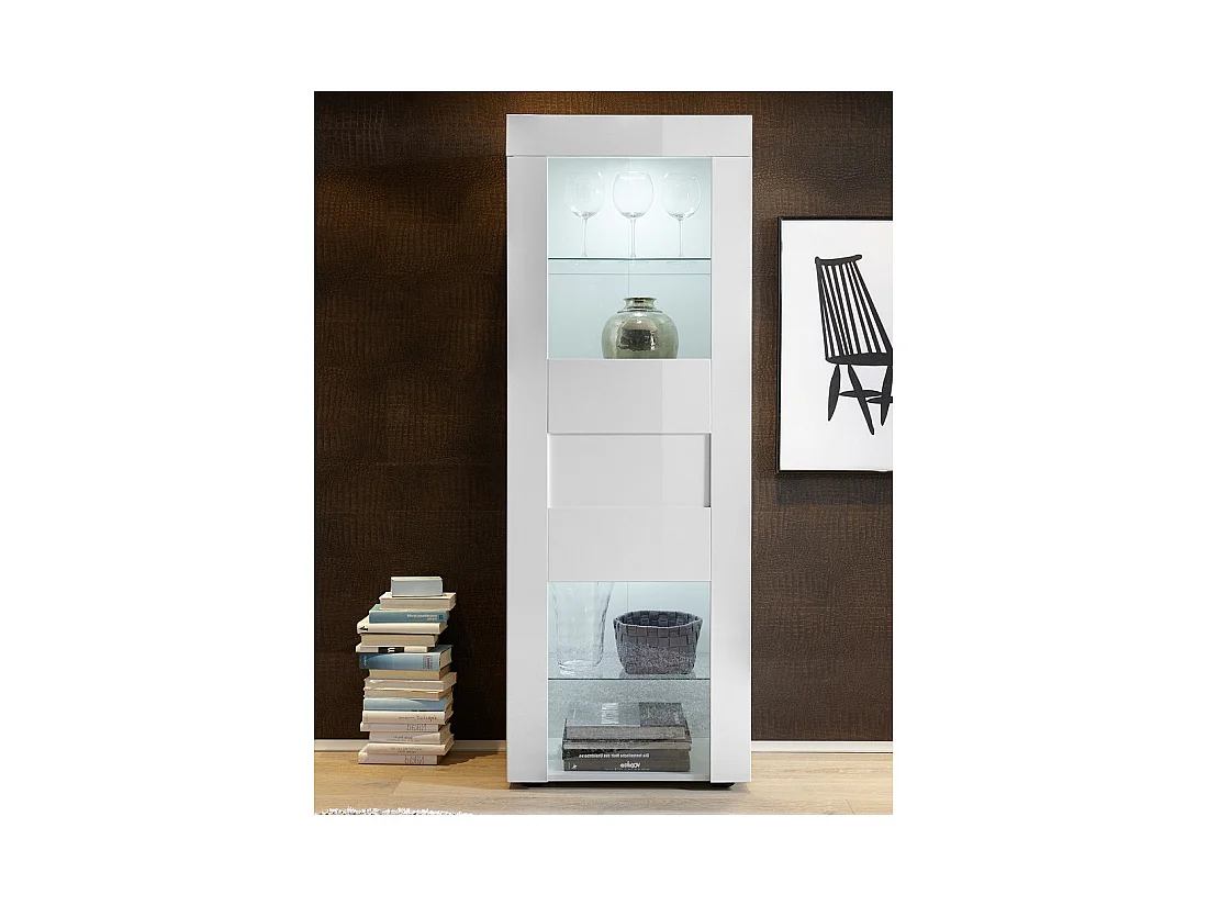 Vitrine 1 porte laqué Blanc brillant à LEDs - TRANI
