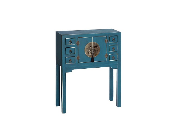 Bureau console avec 4 tiroirs collection DOUGLAS coloris bleu et doré