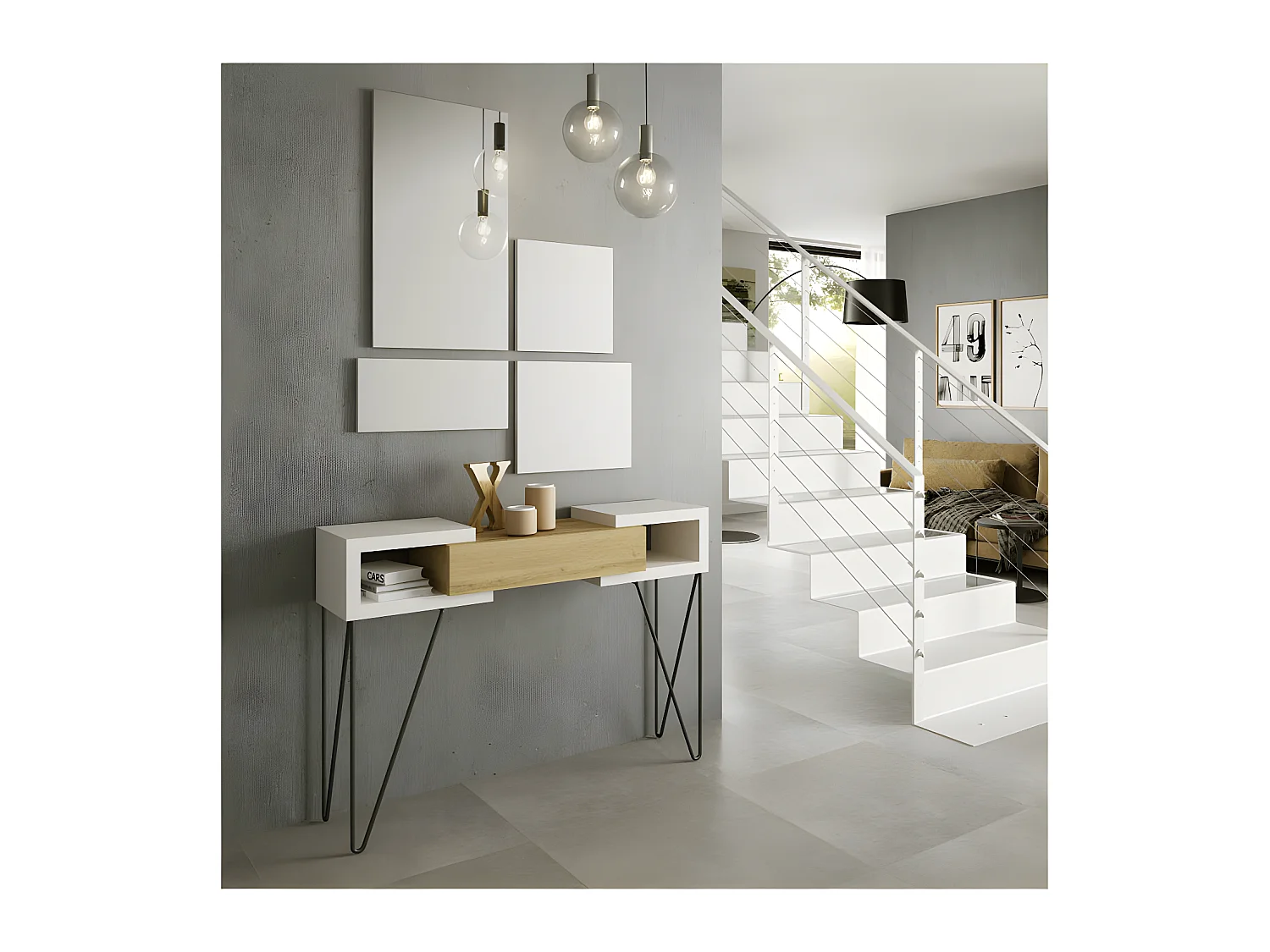 Console + miroir Bois blanc/Chêne blond - SOLDIA