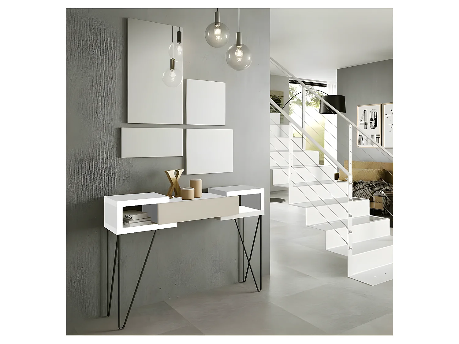 Console + miroir Laque blanc/crème - SOLDIA