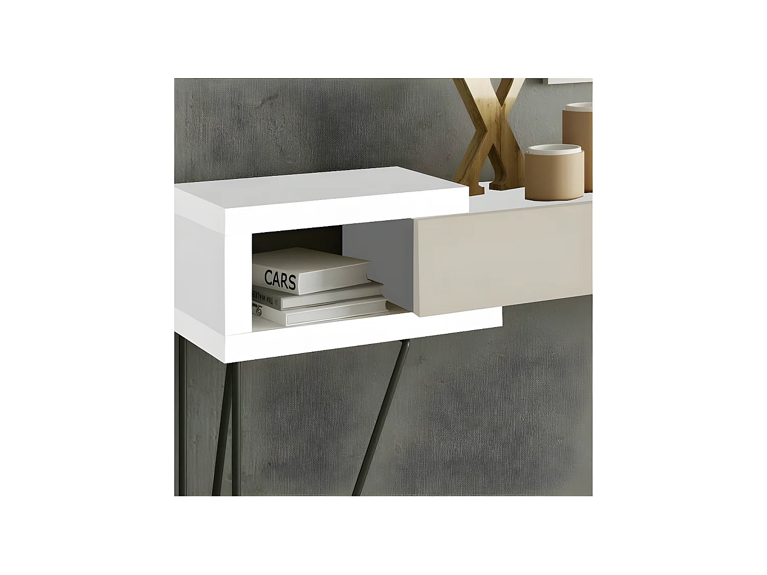 Console + miroir Laque blanc/crème - SOLDIA