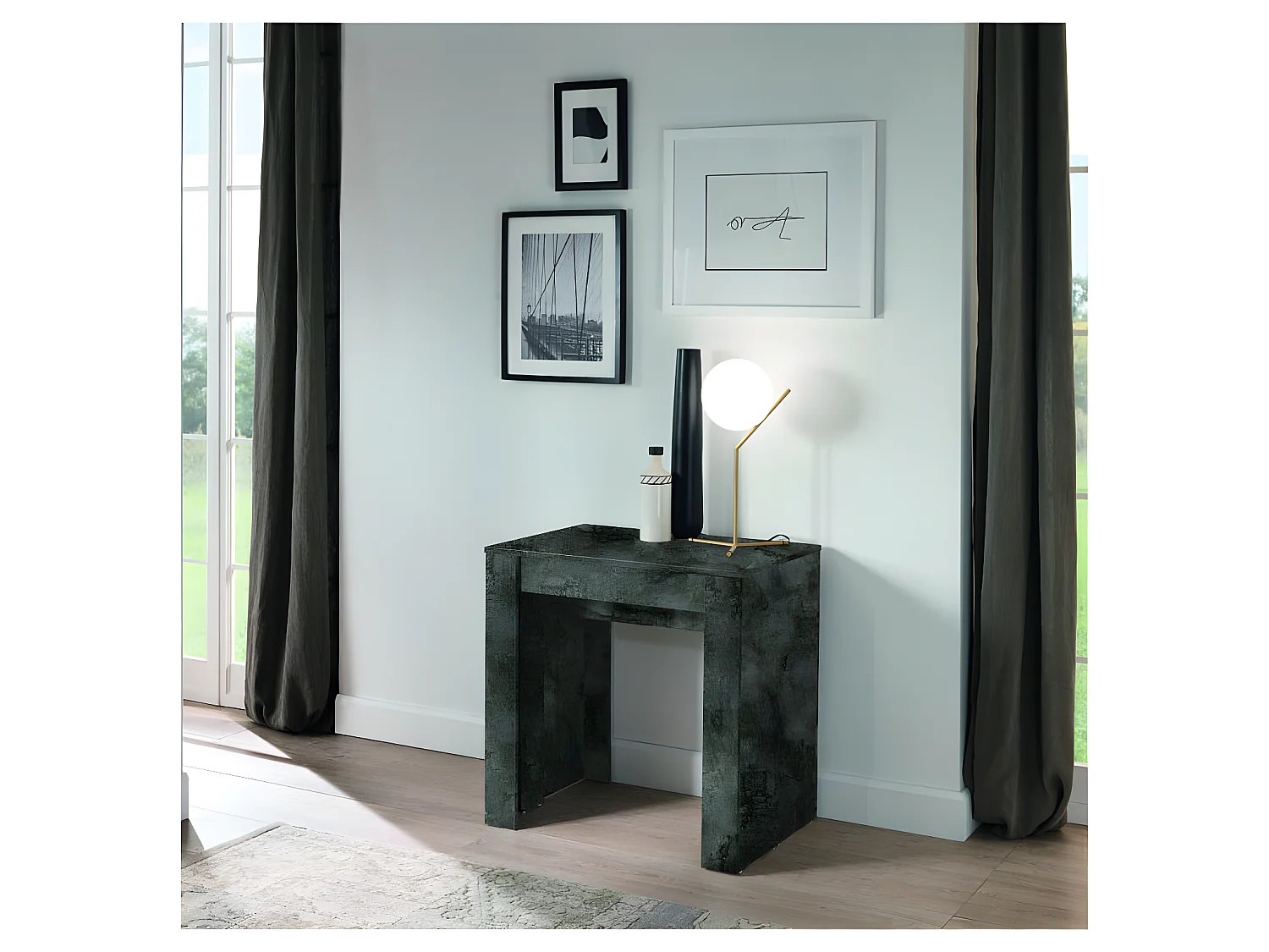 Console Extensible 4 allonges Béton foncé - TINO