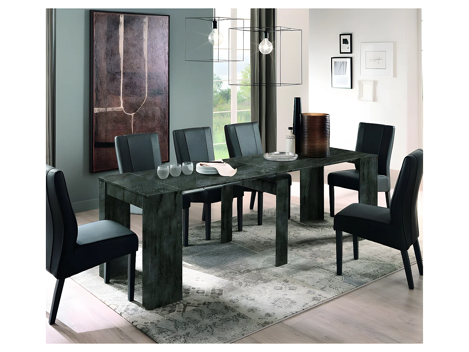 Console Extensible 4 allonges Béton foncé - TINO