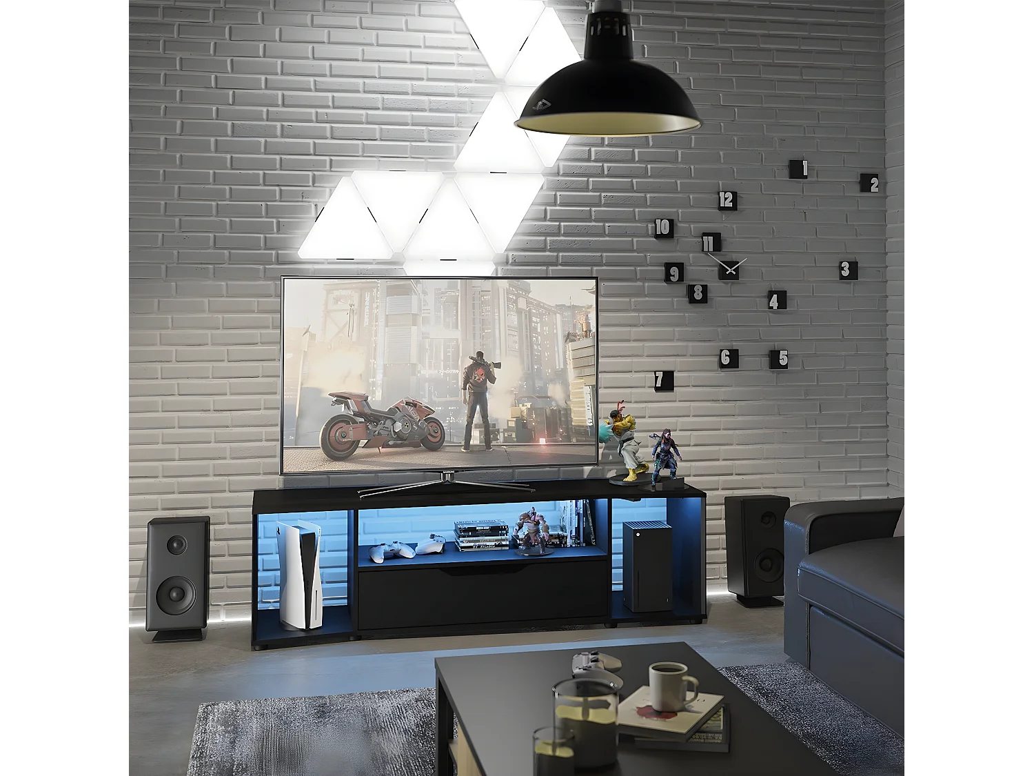 Meuble TV gamer Hack - L163 x H48 x P45 cm