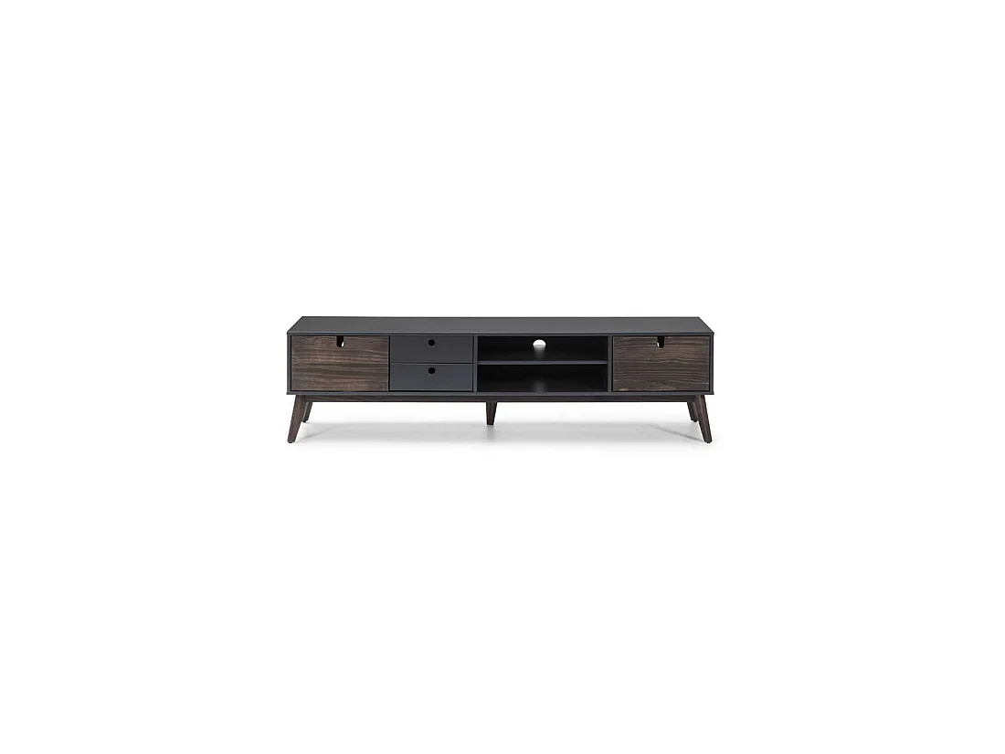 Meuble tv 2 portes 2 tiroirs Anthracite/Bois - KALIA