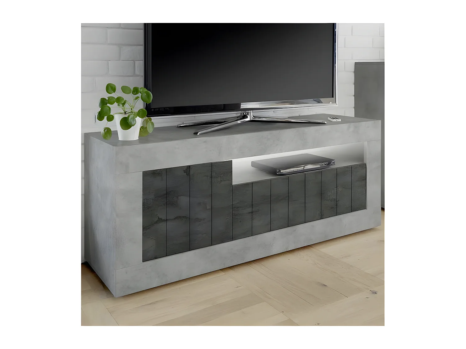 Meuble TV 3 portes Béton ciré clair/foncé - LUBIO n°1