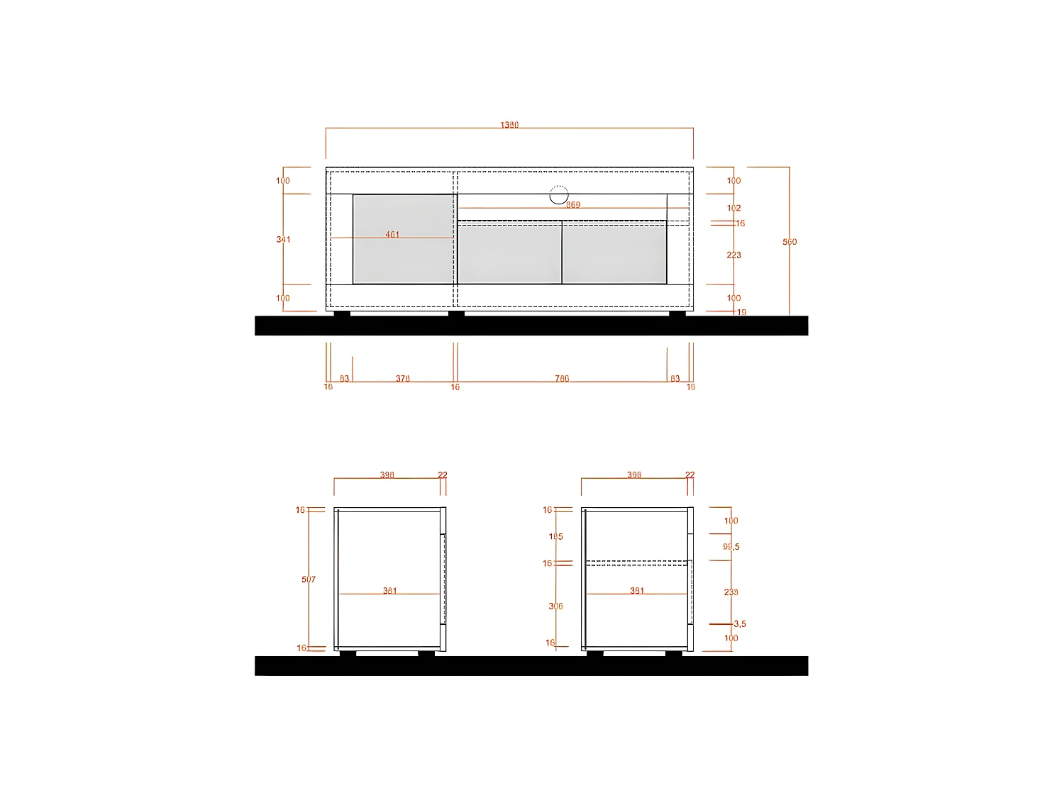 Meuble TV 3 portes Béton ciré clair/foncé - LUBIO n°1