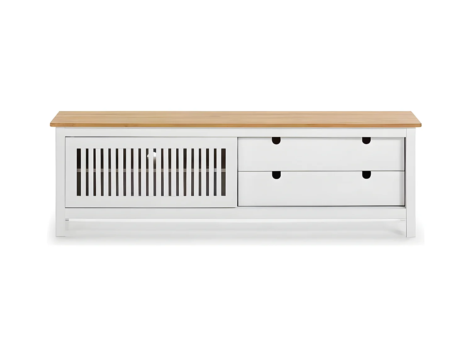 Meuble TV 1 porte coulissante 2 tiroirs Bois/Blanc - BRANU