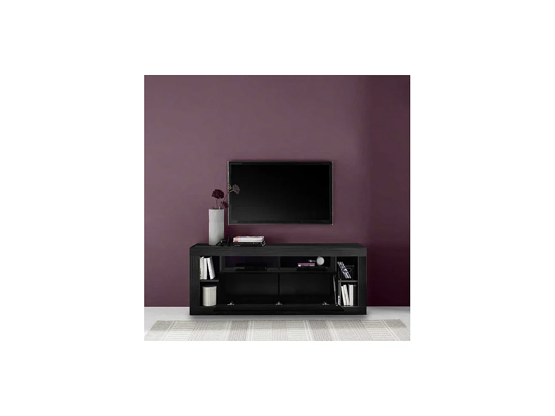 Meuble TV 1 abattant Noir cendré - RAVENNE