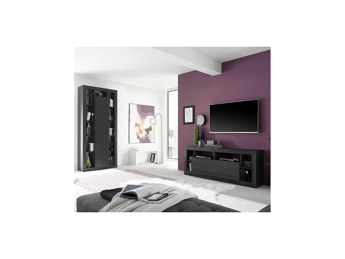 Meuble TV 1 abattant Noir cendré - RAVENNE