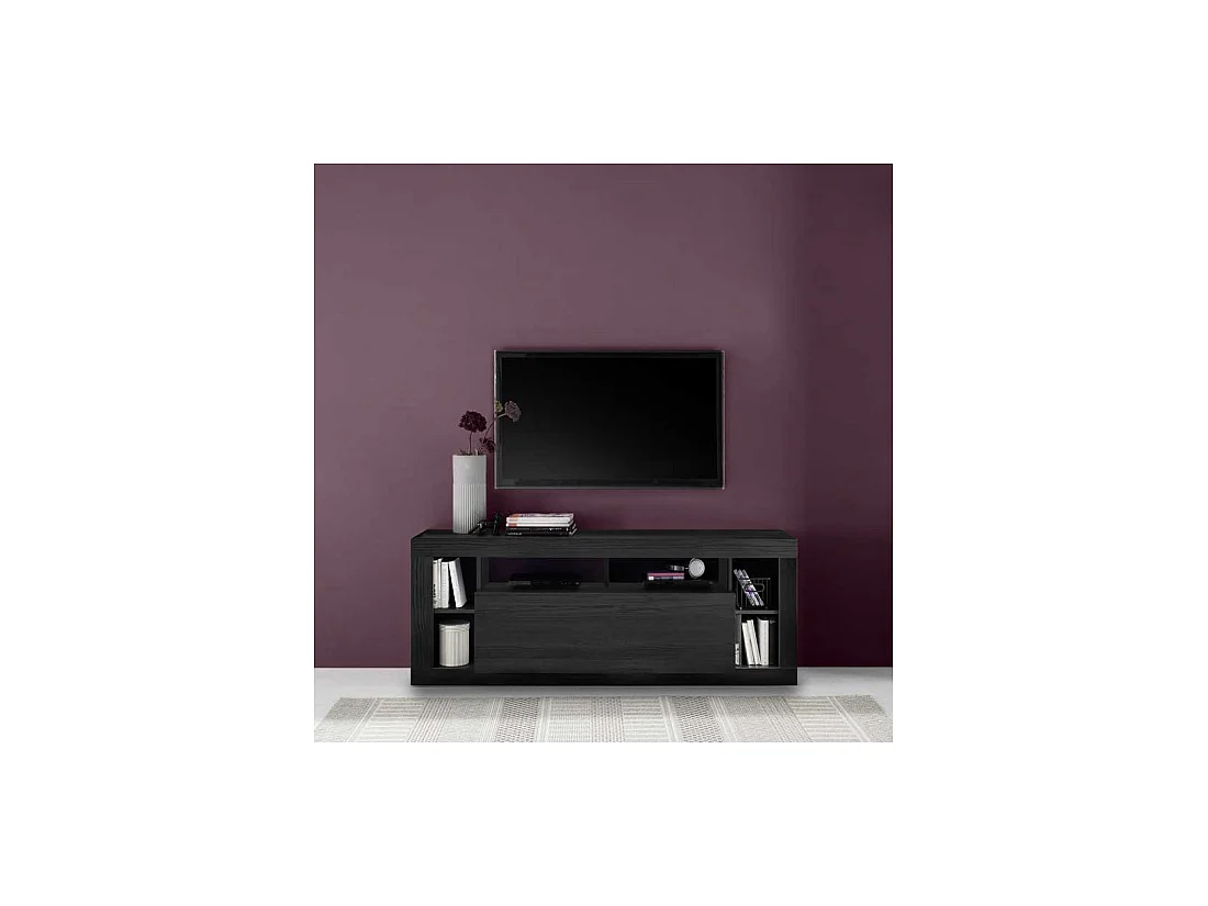 Meuble TV 1 abattant Noir cendré - RAVENNE