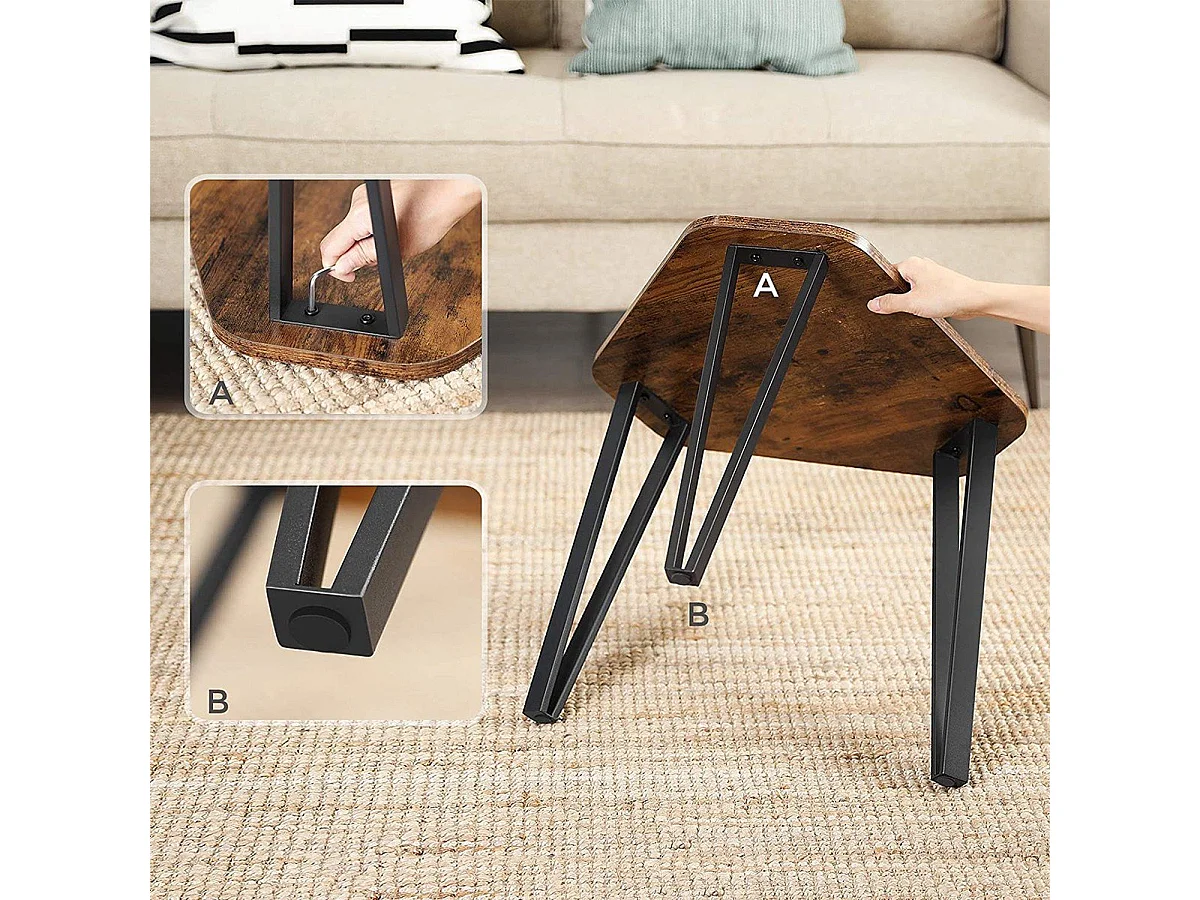 Lot de 3 tables gigognes avec pieds en acier et décor bois rustique