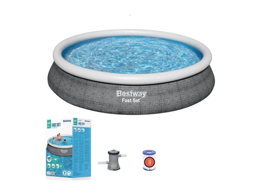 PISCINA FAST SET GONFIABILE ROTONDA RATTAN 457X84CM POMPA FILTRO CARTUCCIA 57313