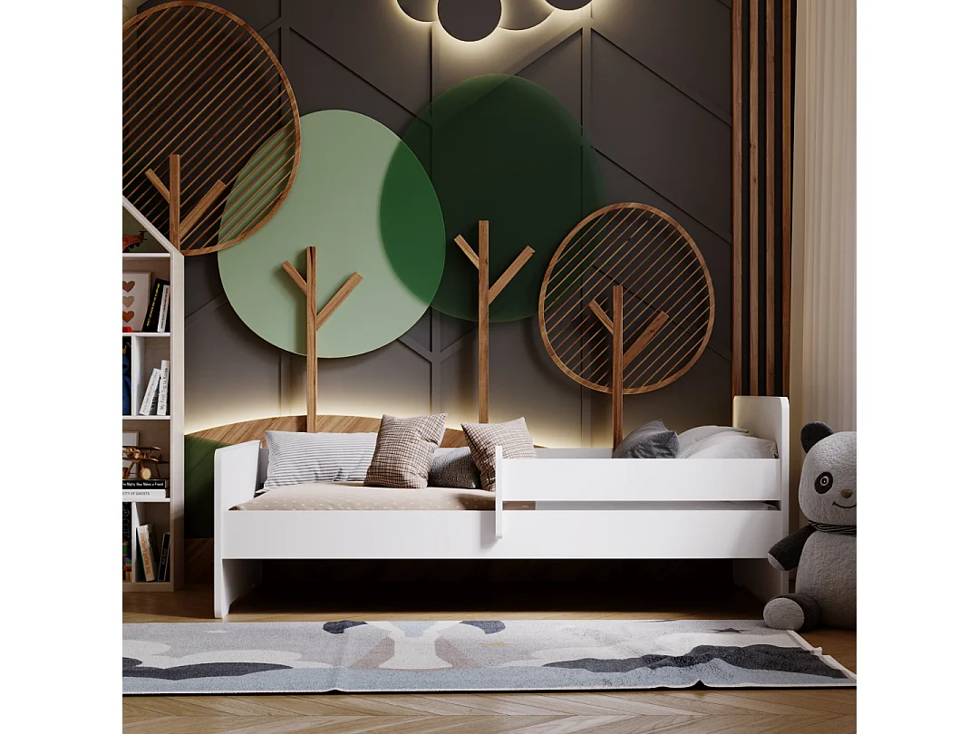 Lit d'enfant Complet 70x140 cm MAX sommier, barrièreères, matelas pour Filles garçons lit Simple - BLANC