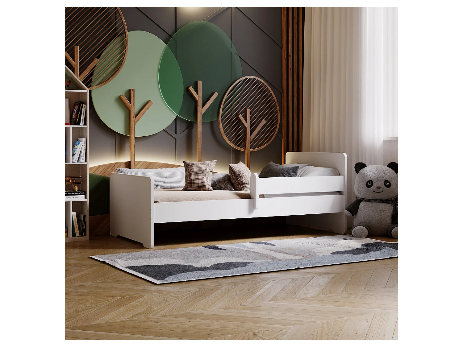 Lit enfant Complet 80x160 cm MAX sommier, barrièreères, matelas pour Filles garçons lit Simple - BLANC